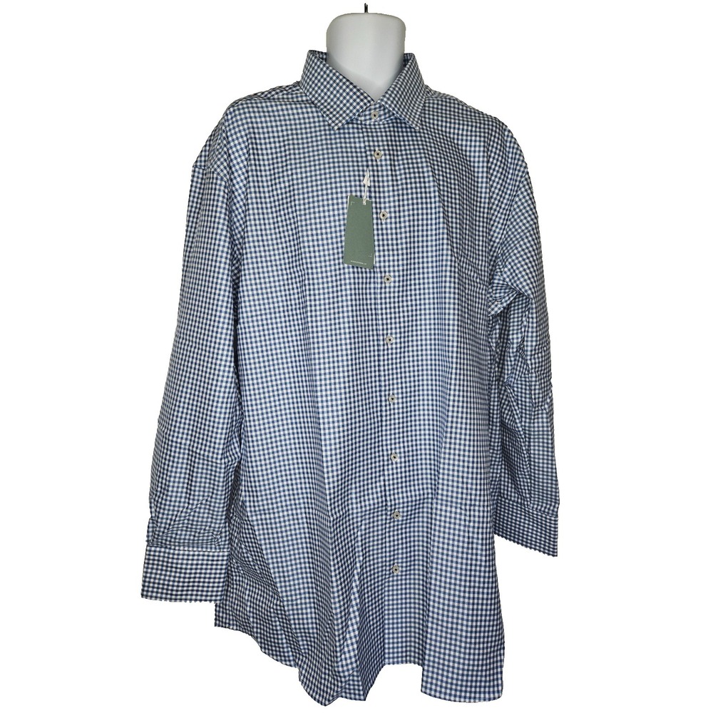 Check Dress Shirt Blue‎ White Modern Fit Button Down Long Sleeve Business